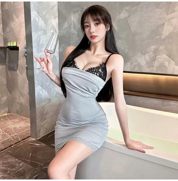 FEE ET MOI - Everyday Lace Patchwork Bodycon Dress (Gray - Black)